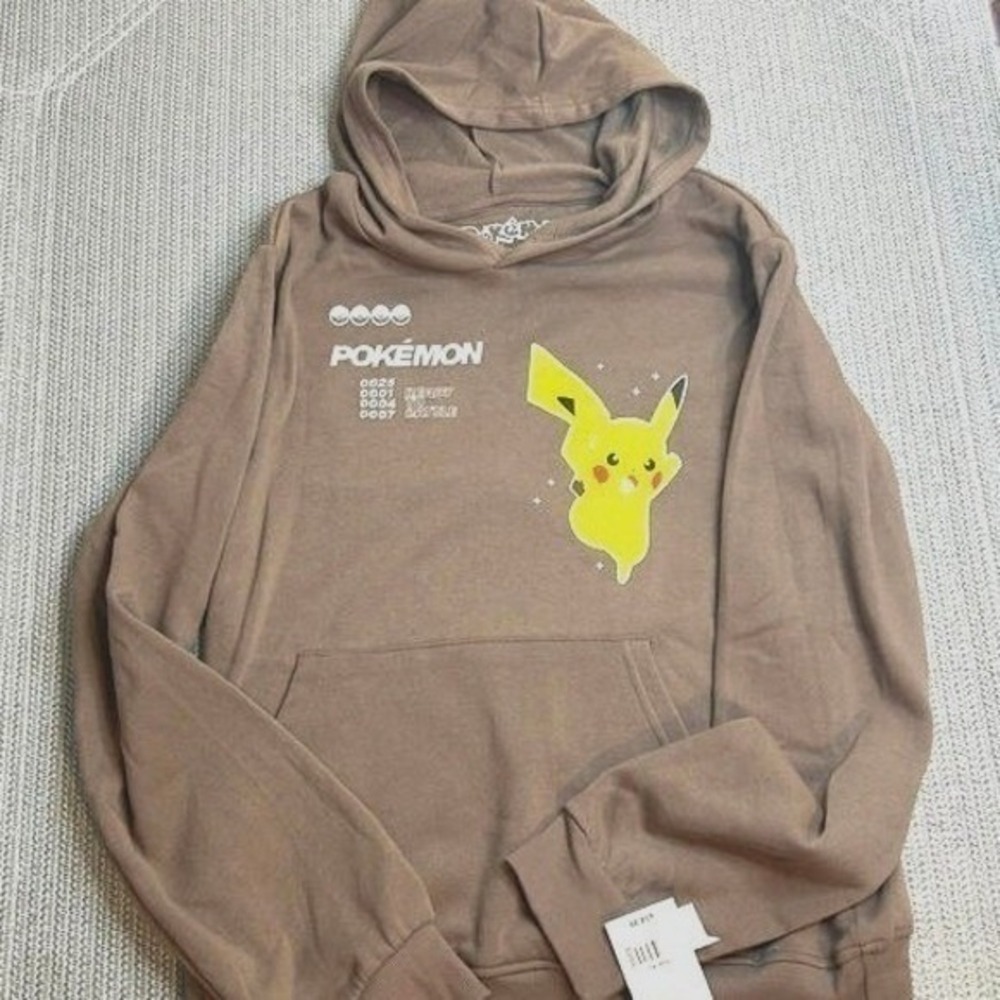 Nintendo Pokémon Pikachu Hoodie Brown Pullover Ready to Battle Graphic XL